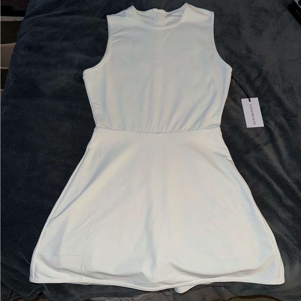 WeWoreWhat White Pleated Mock Neck Mini Dress